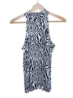 Cliche White Black Zebra Print Mockneck Sleeveless Top Size Medium Layering